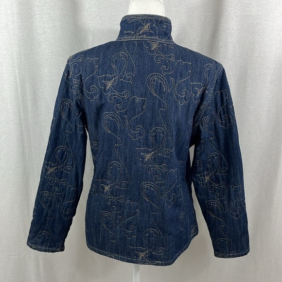 Chicos Reversible Quilted Denim Paisley Button Jacket Womens Size 2 Country Boho - Picture 2 of 13